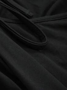 Dazy Plus Plus Size Solid Color Fitted Cold Shoulder Tie Up Long Sleeve T-Shirt - Black - View 7