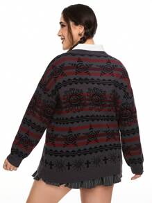 ROMWE Loose Fit Crew Neck Plus Size Casual Knit Sweater - Multicolor - View 4