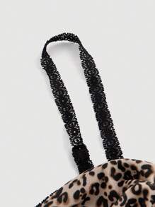 SHEIN MOD 女士豹纹蕾丝蝴蝶结吊带复古吊带背心上衣、外出上衣、吊带背心 - 彩色 - 查看 4