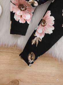 SHEIN Baby Girl's Floral Print Ruffled Long Sleeve Sweatshirt And Elastic Waist Pants Set, Autumn/Winter