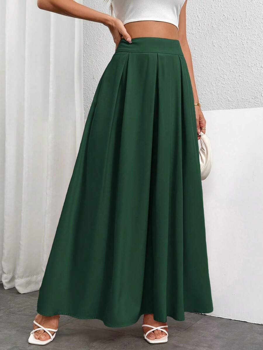 Firerie Women Solid Color Minimalist High Waist Skirt - Dark Green - View 1