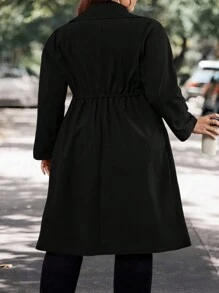 SHEIN CURVE+ Abrigo de trinchera con cintura con cordón y mangas con dobladillo en otoño/invierno, talla grande