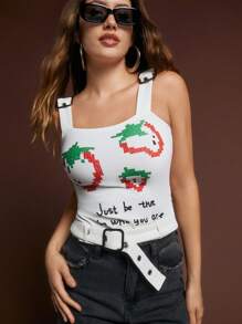 SHEINNeu Women's Summer Casual Strawberry Slogan Printed Tank Top