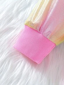 SHEIN Jaqueta metalizada brilhante colorida para meninas, jaqueta casual de beisebol rosa para meninas, primavera e outono - Rosa chiclete - Visão 4