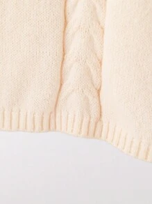 Young Girls' Spring/Autumn Casual Solid Color Twisted Sweater Dress With Round Neck - Beige - View 6