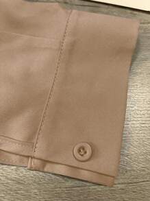 INAWLY Plus Size Spring & Autumn Casual Solid Color High Low Split Shirt Fall Cloth For Women - Brown - View 5