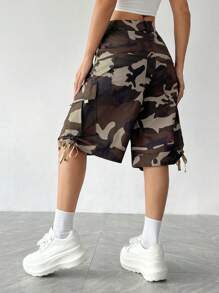 SHEIN Unity Quần short công sở mùa hè ống rộng in ngụy trang - Nhiều màu - Xem 2