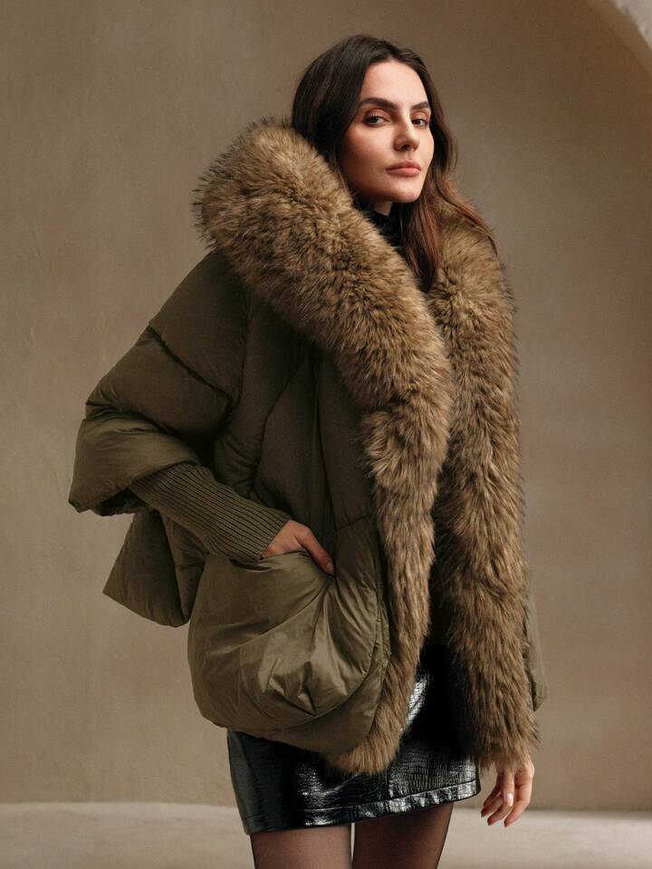 SHEIN】Anewsta ファジートリムフード付きウォームコート