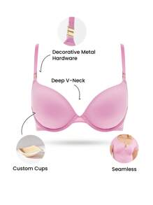 LUVLETTE Sujetador básico de comodidad fresca con escote pronunciado y push-up en color rosa