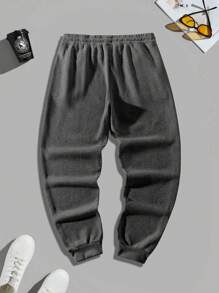Manfinity Homme Quần Jogger in chữ cạp rút thường ngày cho nam, Quần nỉ nam màu xám, Quần Jogger nam màu xám, Quần nỉ dạo phố, Chất lượng tuyệt vời cho nam - màu đen - Xem 2