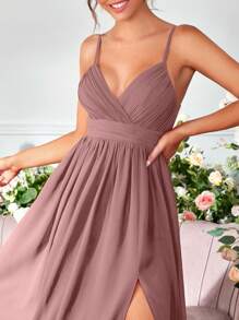 Solid Wrap Hem Cami Bridesmaid Dress - Dusty Pink - View 6