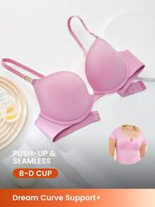 LUVLETTE Sujetador básico de comodidad fresca con escote pronunciado y push-up en color rosa