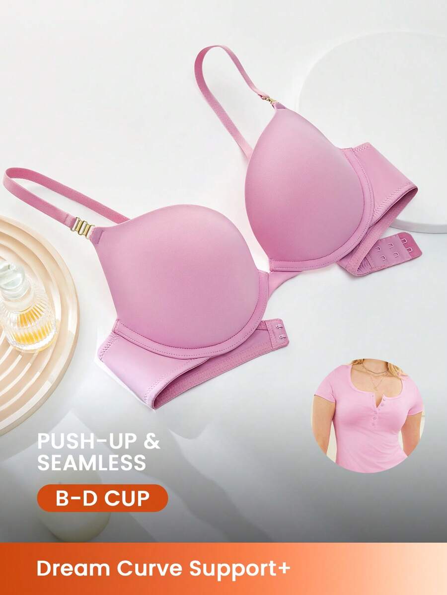 LUVLETTE Sujetador básico de comodidad fresca con escote pronunciado y push-up en color rosa