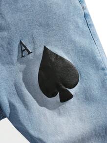Manfinity Hypemode Plus Size Men's Distressed Light Blue Denim Jeans With Poker Print