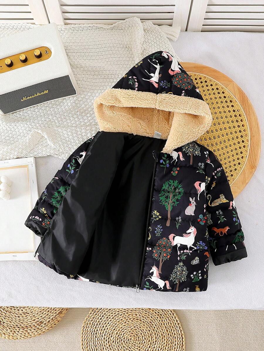 Áo khoác đệm cho cô gái trẻ có in hoa và cổ mềm mại, mùa đông - Màu xanh lá cây đậm - Xem 1