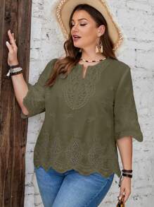 EMERY ROSE 大码夏季孔眼刺绣衬衫