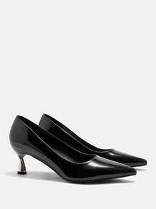 CUCCOO BIZCHIC Women's Black Mirrored PU Pointed-Toe Electroplated Low Heel Shoes Spring Shoes Spring Break Easter - Black - View 9