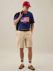 Manfinity NXTstreet Men's Loose Fit Short Sleeve Usa T-Shirt Featuring American Flag Print, Round Neckline, Perfect For Summer,Back To School - Royal Blue - View 6
