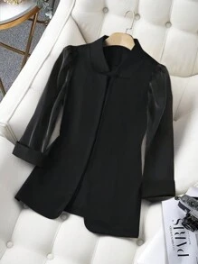 Chiquease 對比網眼蓬袖開襟西裝外套