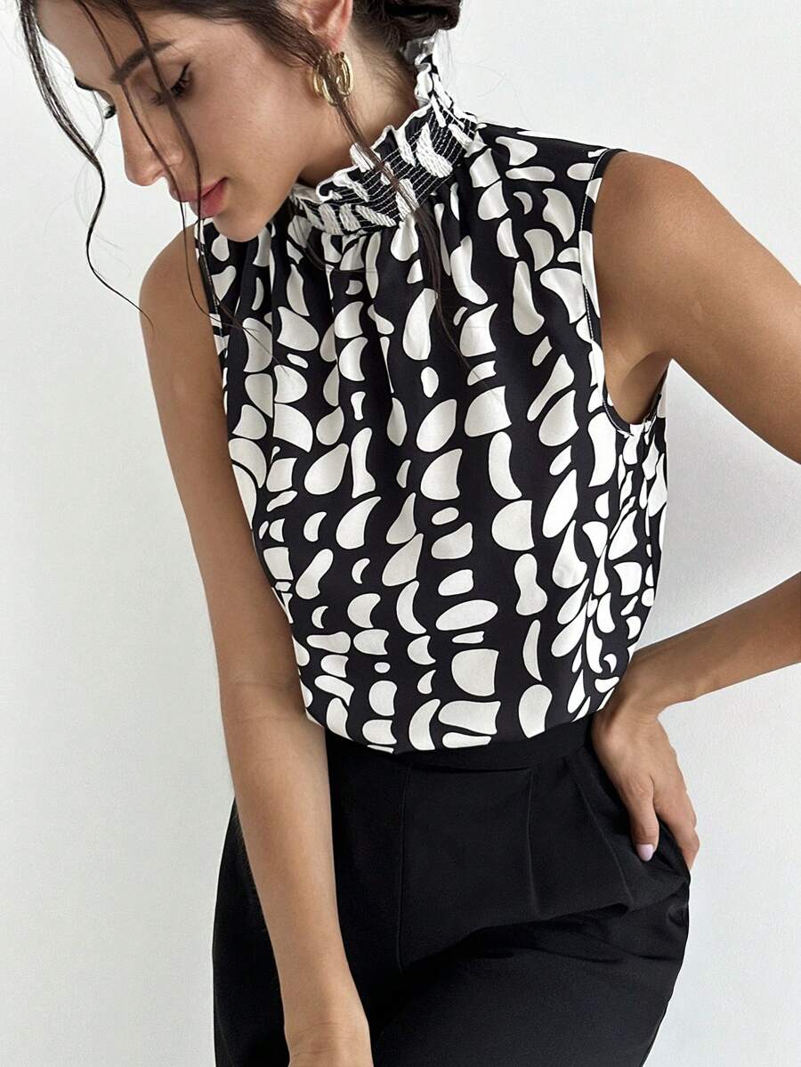 Firerie Allover Print Mock Neck Sleeveless Blouse - Multicolor - View 1