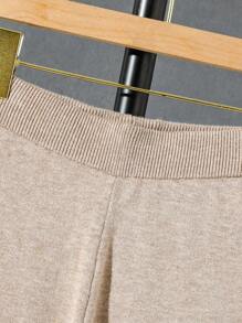 Soft Casual Simple Jacquard Contrast Color Long Sleeve Loose Comfortable Warm Knitted Base Sweater And Pants Set For Teen Boy, Autumn Winter