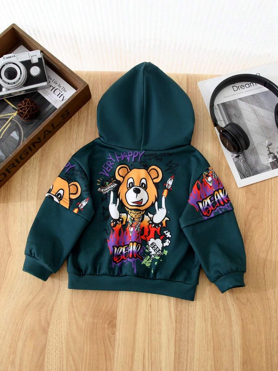 SHEIN Baby Boy Cartoon Bear Print Sweatshirt, Fall/Winter - Multicolor - View 1