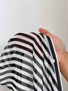 SHEIN EZwear Plus Size Women's Summer Black And White Striped Drop Shoulder Casual Blouse