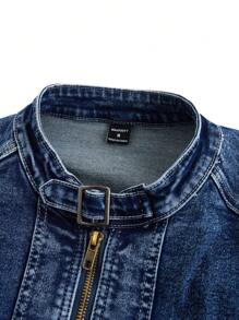 Manfinity LEGND Chaqueta vaquera azul desteñida de hombre, estilo techwear liso, corte ajustado, chaqueta de motociclista oscura, para salir, chaqueta vaquera de hombre