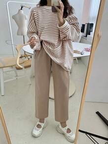 DAZY Sudadera holgada de rayas para mujer, blusas de manga larga, ropa de otoño