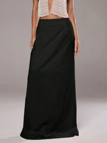 Aloruh Women's Solid Color Minimalist Casual Skirt - Black - View 5