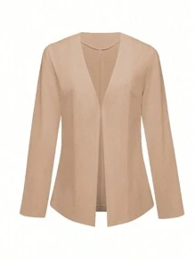 SHEIN LUNE Women's Solid Color Minimalist Casual Long Sleeve Blazer Fall Cloth For Women - Khaki - View 5