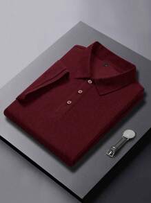 Áo thun polo tay ngắn màu trơn thường ngày dành cho nam, mùa hè - Màu Đỏ Sâu - Xem 5