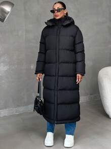 EURMUSE Plus Size Women's Warm Plus Size 2in1 Waterproof Hooded Long Winter Coat - Black - View 3