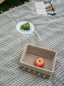 1 件 Bubaba 米色圆点露营垫，简约镂空蕾丝流苏装饰便携式可折叠野餐毯，适合户外、海滩、露营、徒步旅行、旅行、音乐节 - 米色 - 查看 8