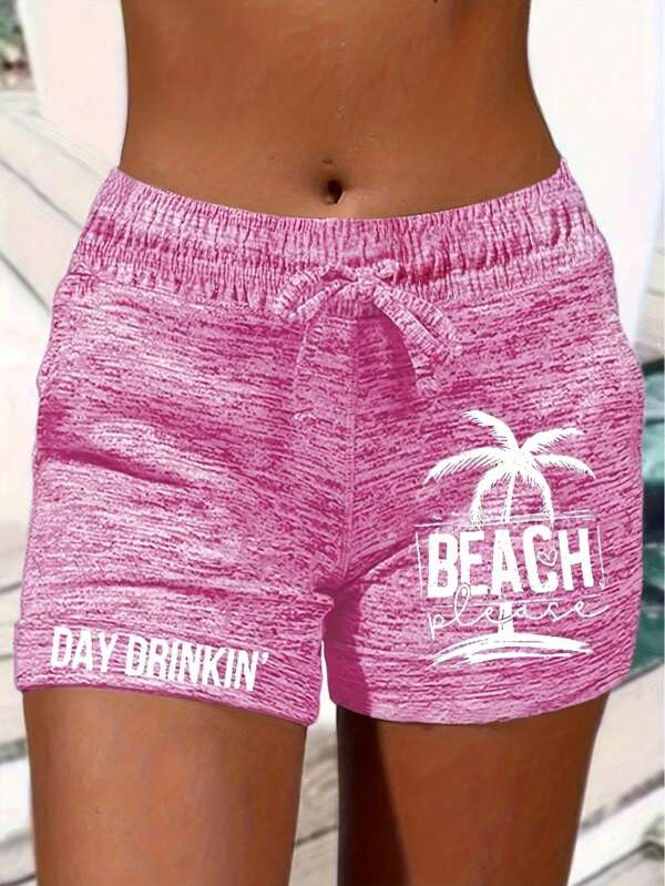 EMERY ROSE Damen-shorts Mit Kokosnussbaum-print Und Schnürung Vorne