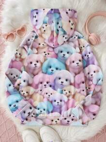 Tween Girl 休闲可爱小狗印花套头衫，适合度假、上学和工作