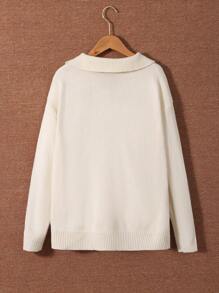 SHEIN 1 pieza Sudadera casual holgada estilo universitario para adolescentes, con media cremallera, cuello de solapa, adecuada para otoño e invierno y actividades al aire libre