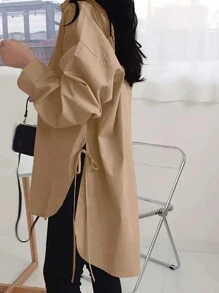 INAWLY Áo sơ mi dài tay đơn giản hàng ngày cho nữ, áo dài tay - màu nâu - Xem 3