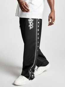 Manfinity NXTstreet Pantalones de chándal rectos y holgados con estampado digital de punto para hombre - Negro - Ver 1