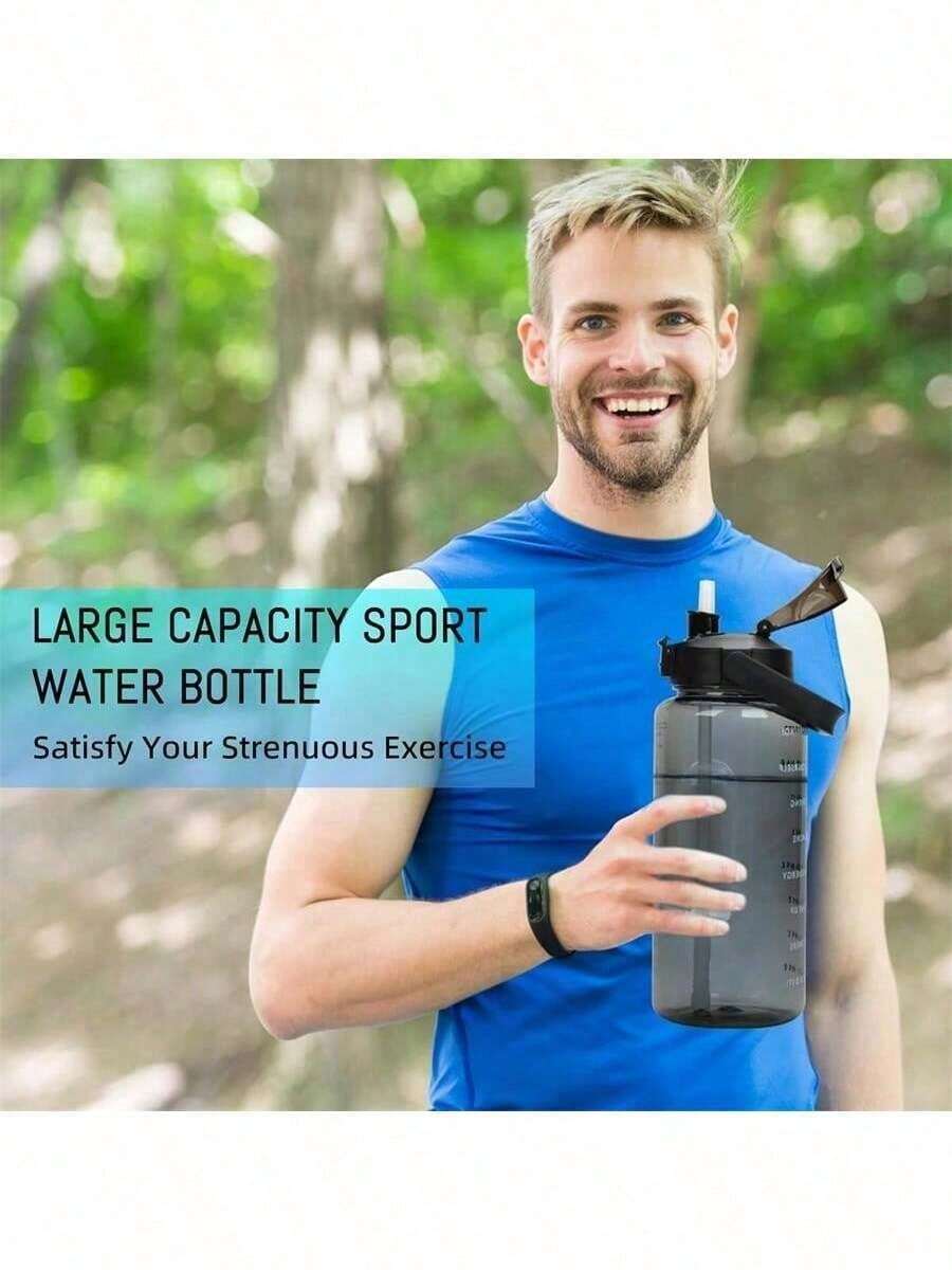 1入組2L/67.63盎司運動水瓶，帶刻度標記和吸管，非雙酚A大口不漏水可重複加注，適用於辦公室工人、學生和戶外運動愛好者補充水分。 - 彩色 - 查看 1
