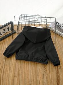 Baby Boy Black Casual Cartoon Dinosaur Print Hooded Long Sleeve Jacket, Versatile For Daily Wear, Outdoor Activities, Home Use
