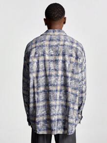 Manfinity VCAY Men's Plaid Embroidered Loose Fit Long Sleeve Casual Plaid Shirt, For Fall Winter - Blue - View 3