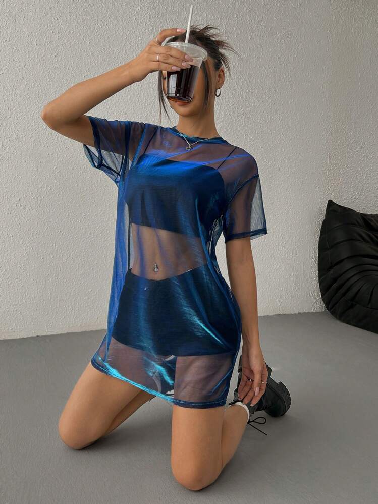 SHEIN EZwear Summer Mesh See Through Dress For Women,Summer Dresses For Women