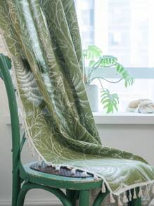 Bubaba 1 件绿色枫叶印花遮光窗帘,波西米亚风农舍风格米色流苏装饰窗帘,适合节日庆典、客厅、卧室、厨房、餐厅,四季皆宜 - 綠色 - 查看 4