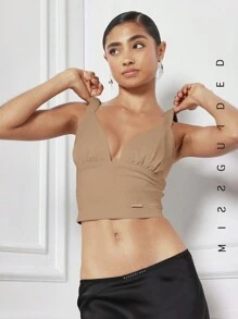 MISSGUIDED Áo crop top cổ yếm xếp nếp - Màu nâu  Mocha - Xem 1