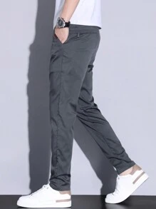 Men's Simple Solid Color Straight-Leg Casual Pants - Dark Grey - View 4
