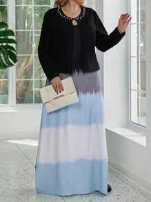 EMERY ROSE 2 件大码女式锁眼领无袖撞色连衣裙和长袖时尚夹克套装 - 彩色 - 查看 4