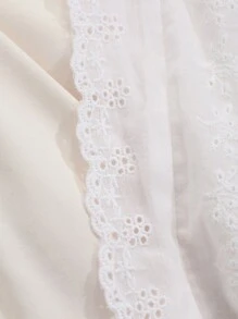 DAZY Women's Solid Color Simple Lace Patchwork Pleated Collar Sleepwear Set