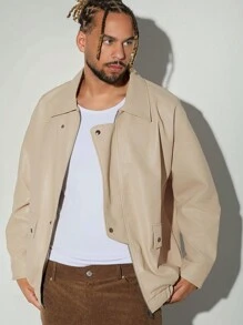 Hauture Drop Shoulder Zip PU Leather Jacket