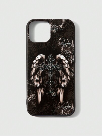 Goth Étui de téléphone TPU noir avec dessin d'ailes et de croix, style gothique, Halloween